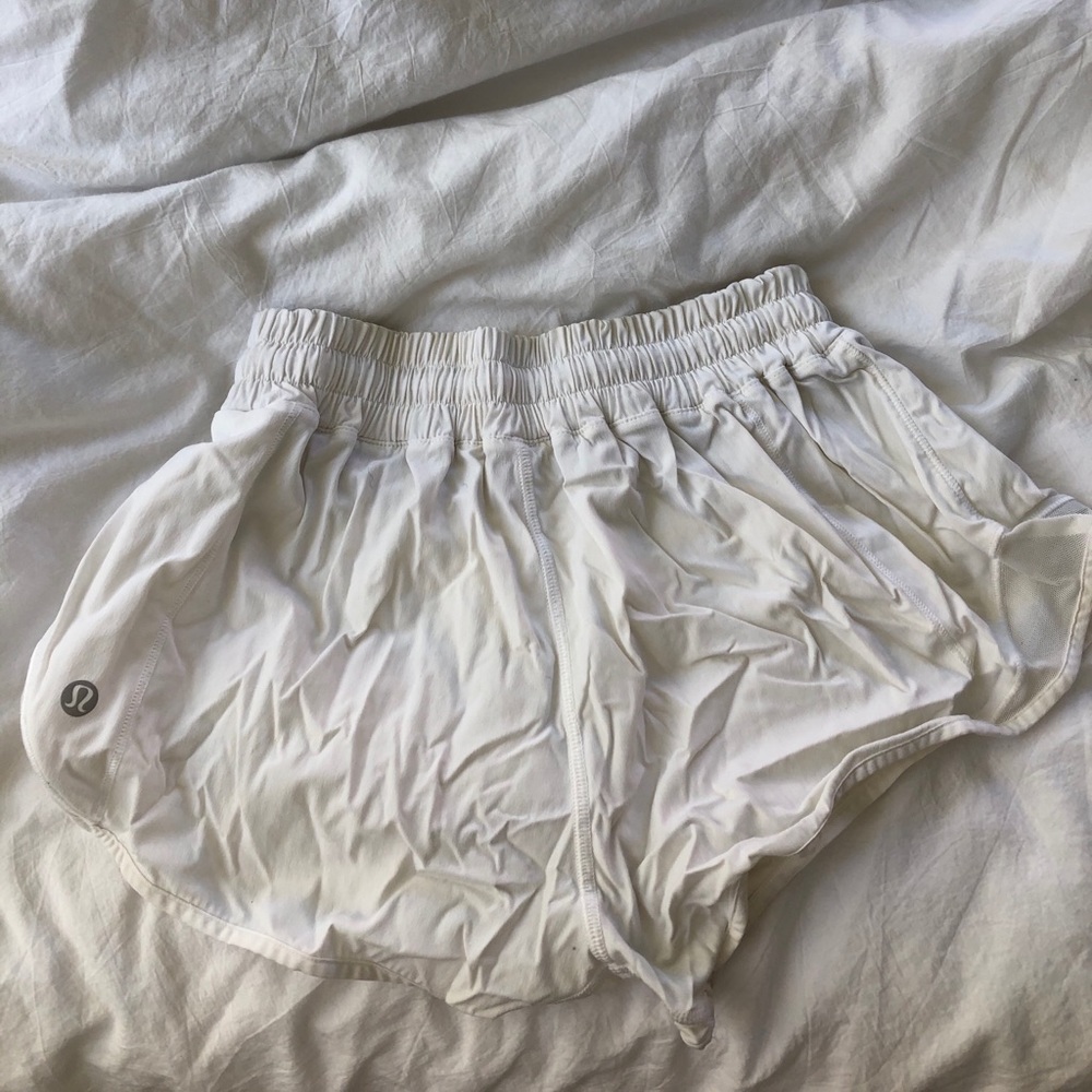 White Lulu Lemon running shorts